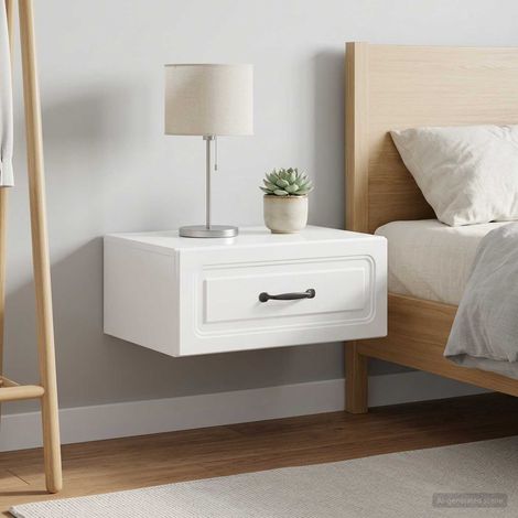 Lot de 2 tables de chevet murales blanc brillant avec 2 tiroirs 49 x 34,5 x 20 cm - PANGIVO (1/5)