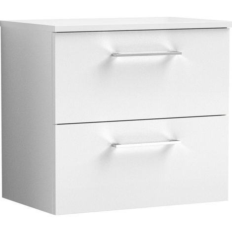Balterley Bramshall Modern Bathroom 600mm Wall Hung 2 Soft Close Drawer Vanity Unit with Worktop, 539 x 605 x 383mm, Gloss White