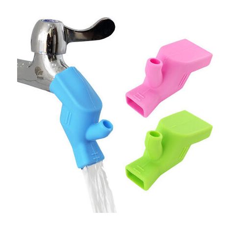 Lot de 3 rallonges élastiques en caoutchouc pour robinet de cuisine, guide de bec, sécurité enfant, accessoires de salle de bain (vert + bleu + rose) (1/5)