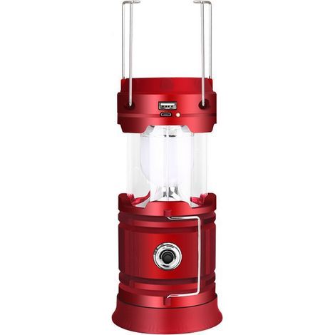 CCYKXA Solar/USB Rechargeable LED Lantern, Powerful Camping Lamp, 2 Modes Portable Garden Lantern, 360° Torch Hanging Lighting with Waterproof for Bivouac/Emergency/Garage/Basement/Fishing (Red) (1/5)