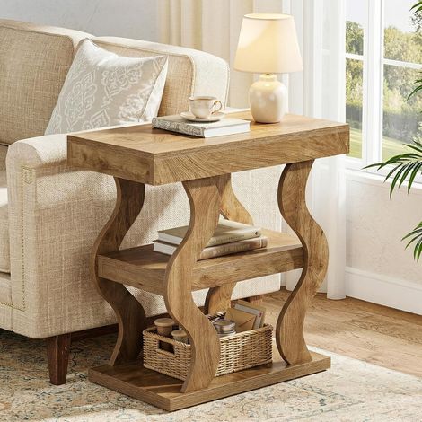 Tribesigns Table d'appoint étroite à 3 niveaux, table de chevet en bois avec étagère de rangement, petite table de nuit fine pour salon, chevet, côté canapé, assemblage facile (1) (1/5)