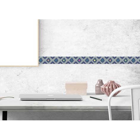 Frise adhésive décorative 5 cm x 300 cm, losanges multicolores, trait graphique violet, gris (1/2)