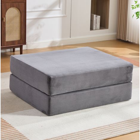 Pouf convertible en fauteuil-lit en corduroy, gris foncé, 2 blocs de mousse, 109 cm (1/5)