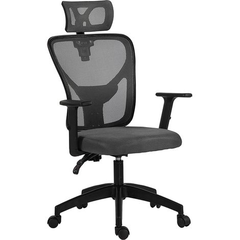 Sedia da Ufficio Ergonomica e Regolabile con Supporto Lombare e Poggiatesta, 66x61x106-116 cm, Grigio