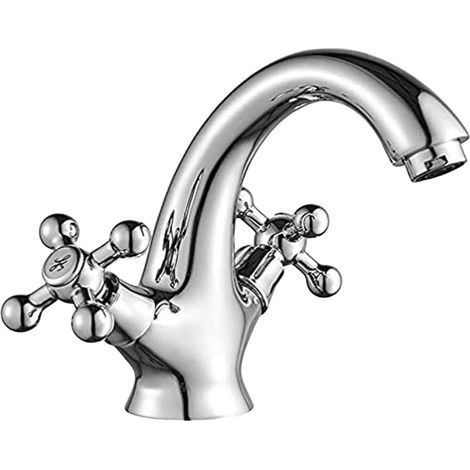 Bagnoclic – Mélangeur de lavabo vintage chromé – Robinet monobloc luxe Belle Epoque – Finition chrome – Tubes et fixations inclus (1/4)