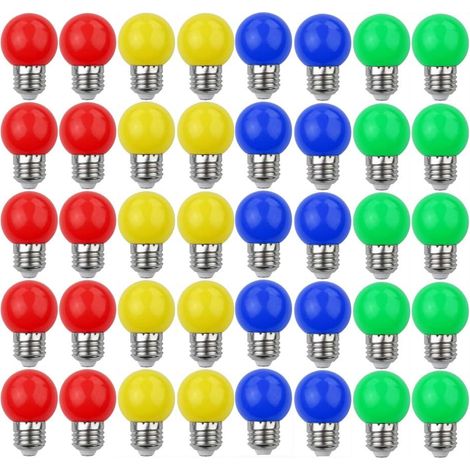 BRAVIX Ampoules LED Colorées E27 3W=30W Lumière Décorative et Design 240 Lumens AC220V-240V Lampe de Décoration Couleurs Mélangées Rouge Jaune Bleu Vert - Paquet de 40 [Classe énergétique A+]