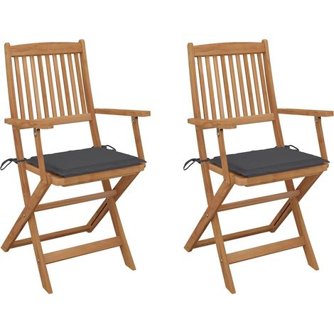 Lot de 2 Chaises de jardin pliables - Chaises d'extérieur pour terrasse/jardin avec coussins Bois d'acacia BV252259 - BonneVie (1/5)