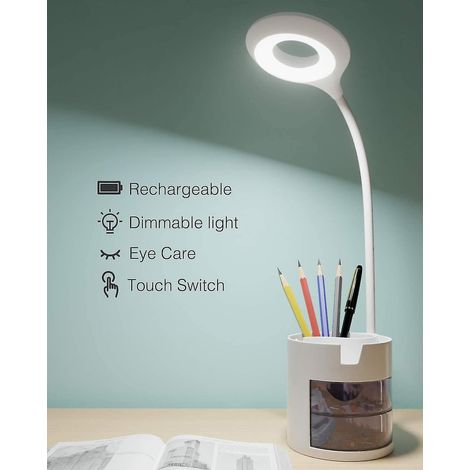 Lampe de bureau LED Hepside pour enfants, lampe de bureau à 3 niveaux de luminosité avec protection des yeux, col de cygne, commande tactile, chargement USB sans fil, stylet pour téléphone H (1/5)