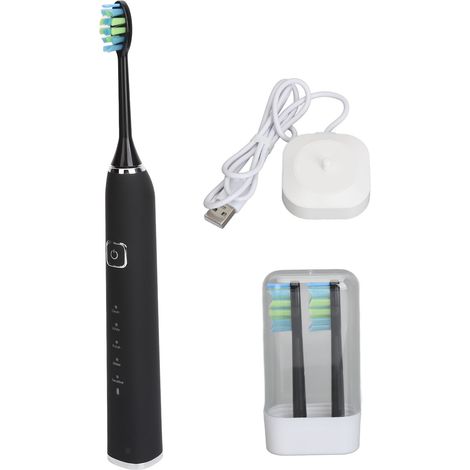 Brosse à dents électrique 5 modes, base de chargement étanche IPX7, batterie 1200 mAh, brosse à dents intelligente avec tête de brosse, idéale pour la maison et les voyages (noire).-AquaForge