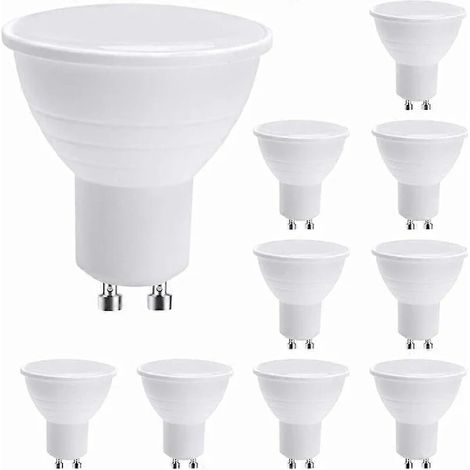 Ampoules LED GU10 (lot de 10), lumière blanche froide de 7 W (équivalent à 50 W halogène), ampoule à économie d'énergie, flux lumineux de 600 lm, 120° non dimmable. (1/3)