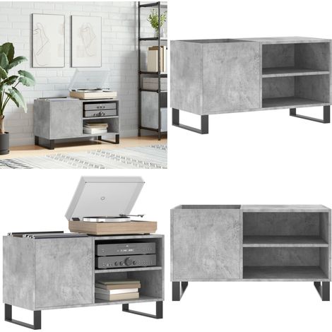 Armoire à disques gris béton 85x38x48 cm bois d'ingénierie - Meuble À Disques - Armoire À Vinyle - Rangement Disque Vinyle - Étagère Musique - Support Tourni Table - Home & Living (1/5)