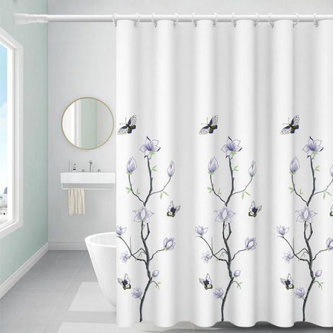 Rideau De Douche - Polyester Hydrofuge Anti-moisissure - Motif Fleurs Papillons - Ourlet Lesté - 180 x 200 cm - 1 Pièce (1/5)