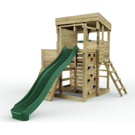 Rebo 2 Tier XL Lookout Tower Playhouse with Monkey Bars and Slide