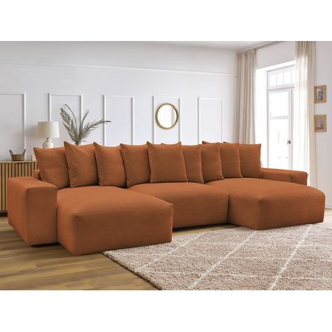 BOBOCHIC - Canapé panoramique convertible coffre VOLTAIRE tissu chiné Orange (1/5)