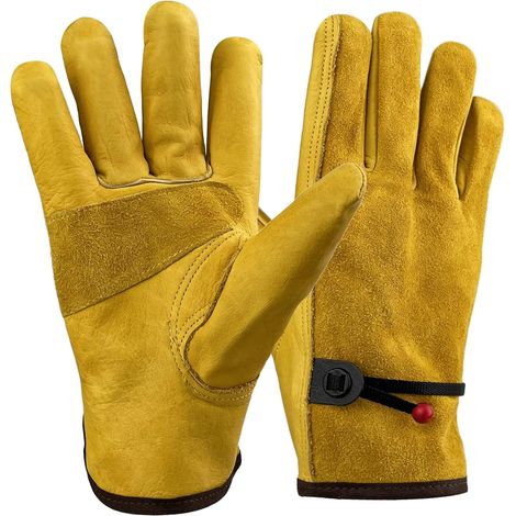 Gants De Travail En Cuir Pour Hommes Ou Femmes, Résistance à la perforation, En Coton, Pratique Et Solide, pour Jardinier et Fermier, Jaune,23cm (1/5)