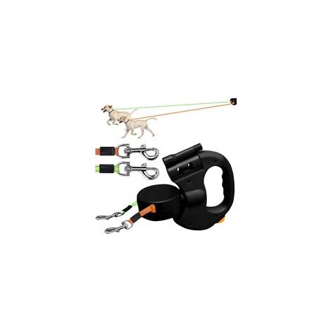 3m Laisse Double pour 2 Chiens,Laisse Chien Enrouleur pour Chien Jusqu'à 25kg/55 lb,Ruban en Nylon Solide Extensible à , avec Coutures réfléchissantes Lumineuses,360º sans (1/5)