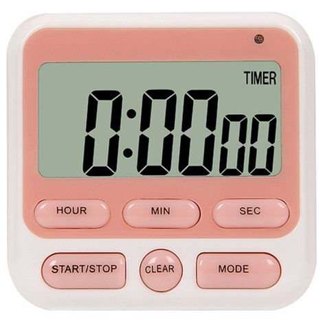 Minuteur de cuisine numérique, doté d'un grand écran LCD, d'un volume d'alarme réglable, d'une minuterie multifonctionnelle, d'un compte à rebours rétroéclairé et de couleur rose. (1/5)