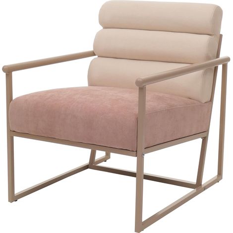 Fauteuil lounge HWC-O38 fauteuil cocktail/fauteuil rembourré fauteuil club tissu/textile (420 g/m2) métal MVG - beige