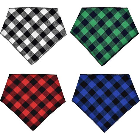 Lot de 4 bandanas ajustables pour chien, bavoirs à carreaux tendance pour collier de chat et déguisement (1/4)