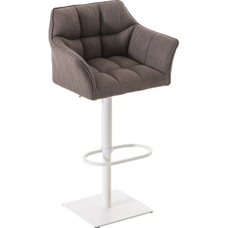 Sgabello bar alto bancone cucitura quadrata seduta in tessuto grigio struttura quadrata in metallo bianco 100004754