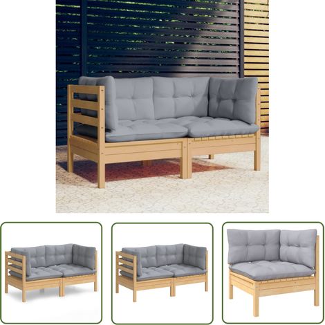 The Living Store 2-Sitzer-Gartensofa mit Grauen Kissen Massivholz Kiefer - Gartenmöbel - Sitzgruppe - Terrassenmöbel - Outdoor Möbel - Lounge Set (1/5)