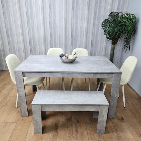 Wooden Rectangle Dining Table Sets with Set of 4 Chairs, a Bench, Grey and Cream (1/5)
