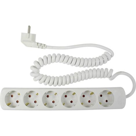 Rallonge multiprise 6 prises avec câble spirale 2,5 m H05VVF 3G1,5 IP 20 / Intérieur (Blanc) (1/2)