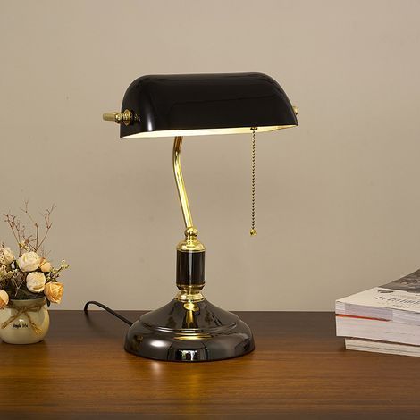 Aafgvc – Vintage-Schreibtischlampe aus schwarzem und weißem Glas – Goldmetallsockel – E27 verstellbarer Lampenschirm – Maximale Leistung 60 W (1/5)