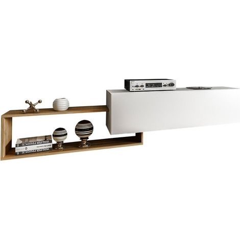 Meuble TV Utica 101, Blanc + Chêne wotan, Le nombre de portes: 1, Nombre de tiroirs: 0, 210x48x35cm (1/4)