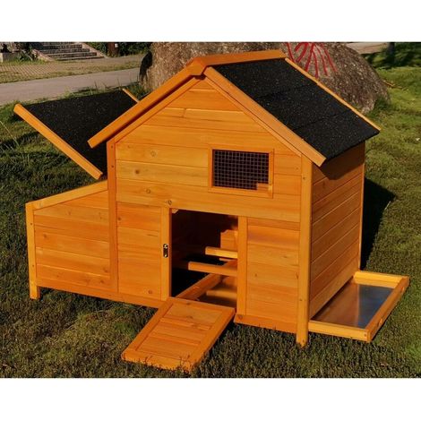 Animal Valley – Poulailler Bantam XL pour 2 à 4 poules – Bois de pin – Dimensions 119x77x90 cm – Toit shingle noir – Tiroir à déjections en métal