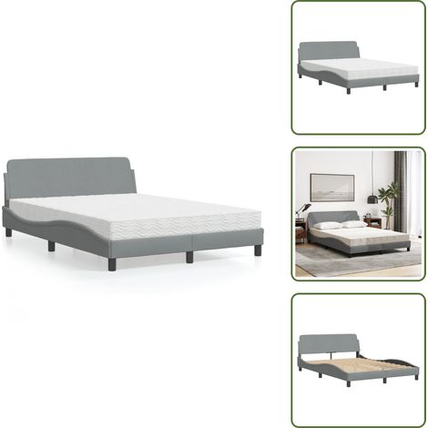The Living Store Bett mit Matratze Hellgrau 120x200 cm Stoff - Schlafzimmermöbel - Doppelbett - Boxspringbetten - Betten Mit Matratze - Lattenrost (1/5)