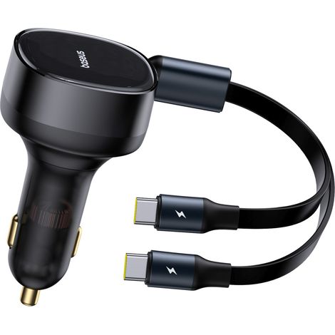 Caricabatterie da auto 2 in 1 con due cavi USB-C da 33 W - Nero (1/5)