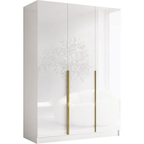 Armario Closico Decoron I, Blanco brillante + Dorado, 215x150x58cm, Puertas de armario: Con bisagras, Número de estantes: 0