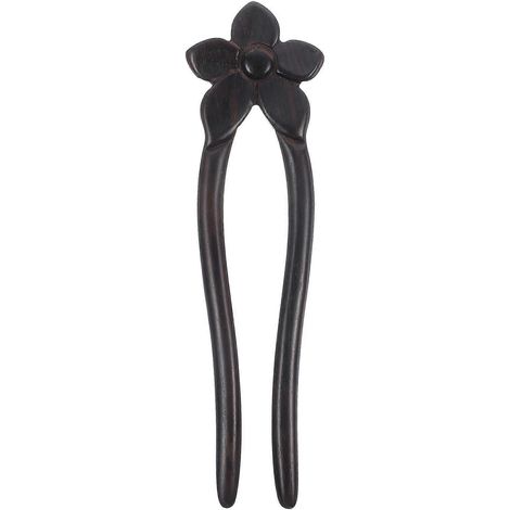 Pince à cheveux fleurie, fourchette à cheveux française en bois en forme de U, bâtonnet en ébène (1/5)