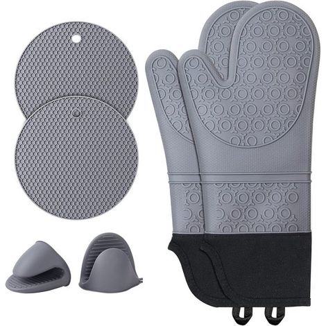 Guanti da forno e presine - Resistenti al calore - 6 pezzi - Grigio - Silicone
