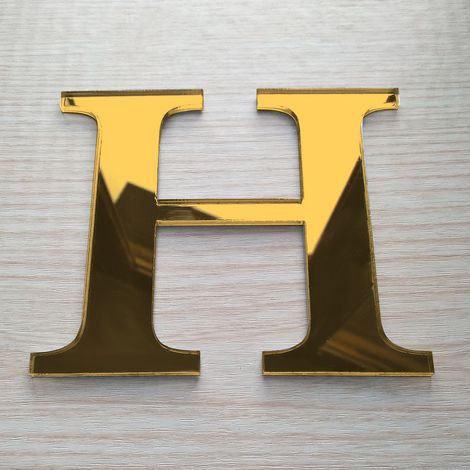 Lettre Miroir Or Décorative Plexiglass.- H - 10 cm