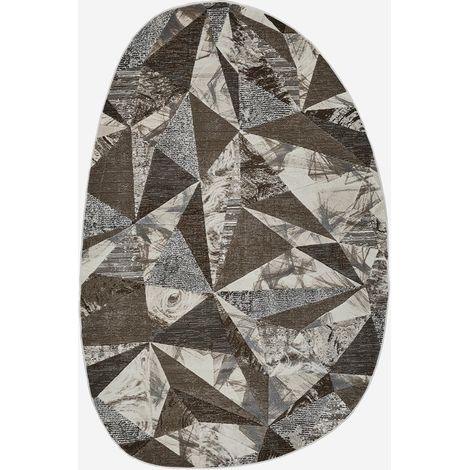 Tapis moderne ovale géométrique de salon Double marron MAR017 (1/3)