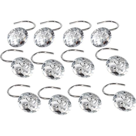 Lot de 12 crochets de rideau de douche à strass, coulissants et décoratifs pour salle de bain. (1/5)