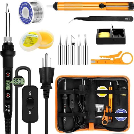 Kit fer à souder 80W LCD – Température 180-520°C réglable – 13 pièces : panne, étain, pompe – Poste soudure (1/5)