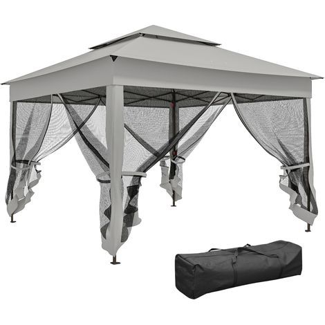 Tonnelle barnum de jardin pop-up pliant, acier polyester imperméabilisé anti-UV, moustiquaires + sac de transport