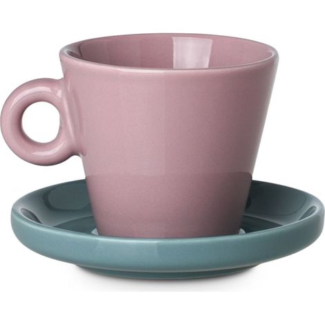 Tazzina da caffè espresso Echo da 100 ml rosa con piattino turchese