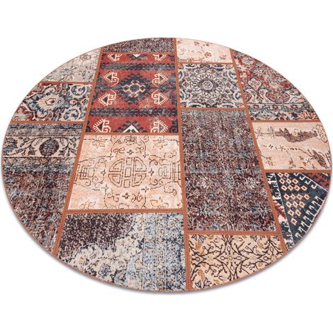 ANTIKA ancient rust Teppich Kreis, modernes Patchwork, griechisch waschbar - Terrakotta orange rund 200 cm