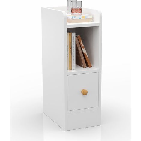 Sifree – Table de chevet étroite en MDF blanc – Meuble de rangement compact 20x32x58 cm – Tiroir pour petits espaces – Idéal pour salon/chambre (1/4)
