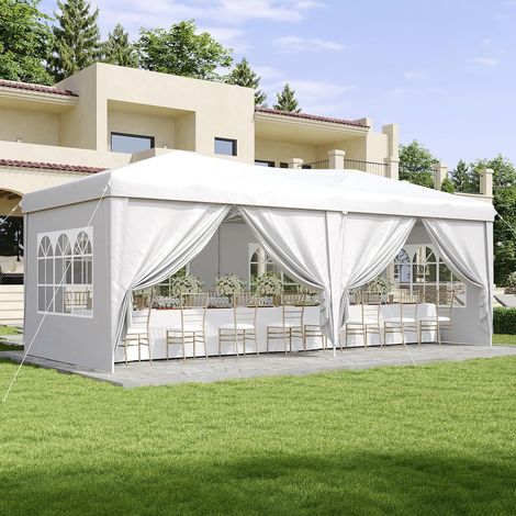 Aoxun Pop Up Gazebo 3x6m with 6 Removable Sidewalls, Waterproof Instant 10x20ft Tent, UV Protected Large Heavy Duty Party Canopy for Outdoor Events and Weddings (White) (1/5)