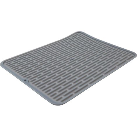1 Tapis de vidange en silicone, surface côtelée antidérapante, pour ustensiles de cuisine, gris (1/3)
