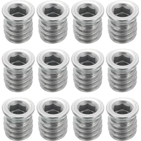 Lot de 12 écrous filetés M5 x 12 mm pour bois – Vis en acier inoxydable 304 pour meubles – Écrous de fixation pour bois