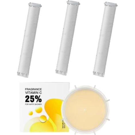 Cabezal de ducha con filtro Seoni, cabezal de ducha con filtro integrado, fácil instalación, antical y anticloro para cualquier ducha estándar (fragancia Vc + 3 filtros). (1/5)