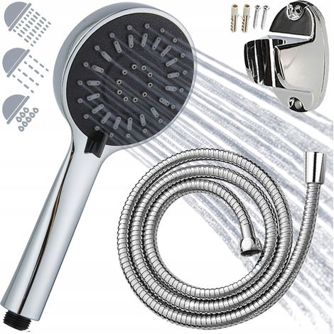 Conjunto de ducha: teleducha de 3 funciones + manguera + soporte para ducha, cromado. (1/5)