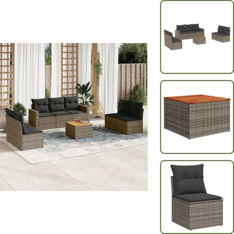 The Living Store 8-tlg. Garten-Sofagarnitur mit Kissen Grau Poly Rattan - Gartentisch (1/5)