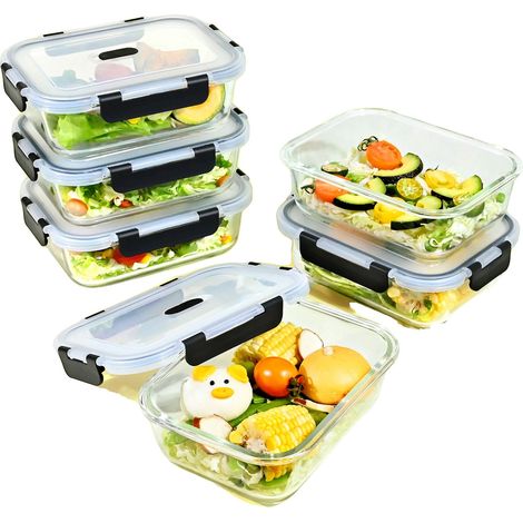 Recipiente para almacenar alimentos, diseño a prueba de fugas, apto para microondas, 6 unidades (1/2)